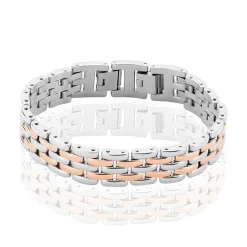 Bracelet Mareva Maille Grain De Riz Acier Bicolore