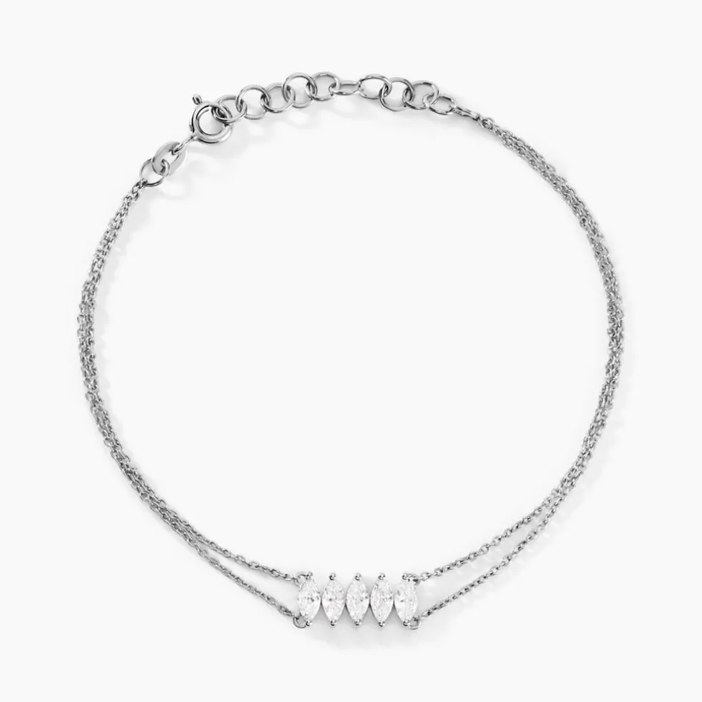 Bracelet Navette Argent Blanc Oxyde De Zirconium