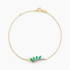 Bracelet Navette Or Jaune Emeraude Diamant