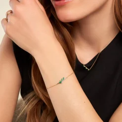 Bracelet Navette Or Jaune Emeraude Diamant