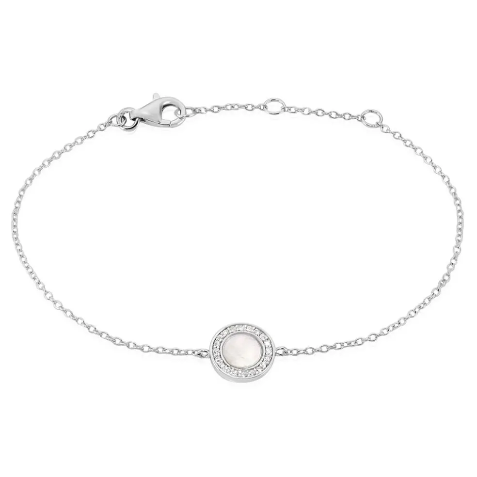 Bracelet Nawala Argent Blanc Oxyde De Zirconium Et Nacre