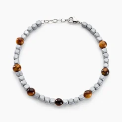 Bracelet Ole Acier Blanc Oeil De Tigre Hématite