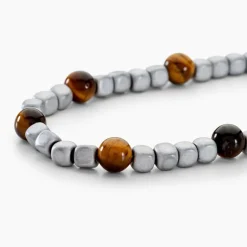 Bracelet Ole Acier Blanc Oeil De Tigre Hématite