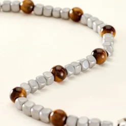 Bracelet Ole Acier Blanc Oeil De Tigre Hématite