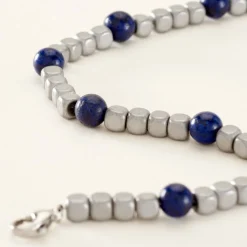 Bracelet Ole Acier Blanc Lapis Lazuli Hématite