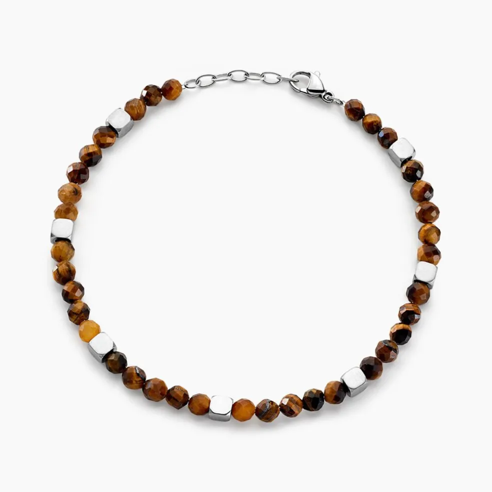 Bracelet Oleg Acier Blanc Oeil De Tigre