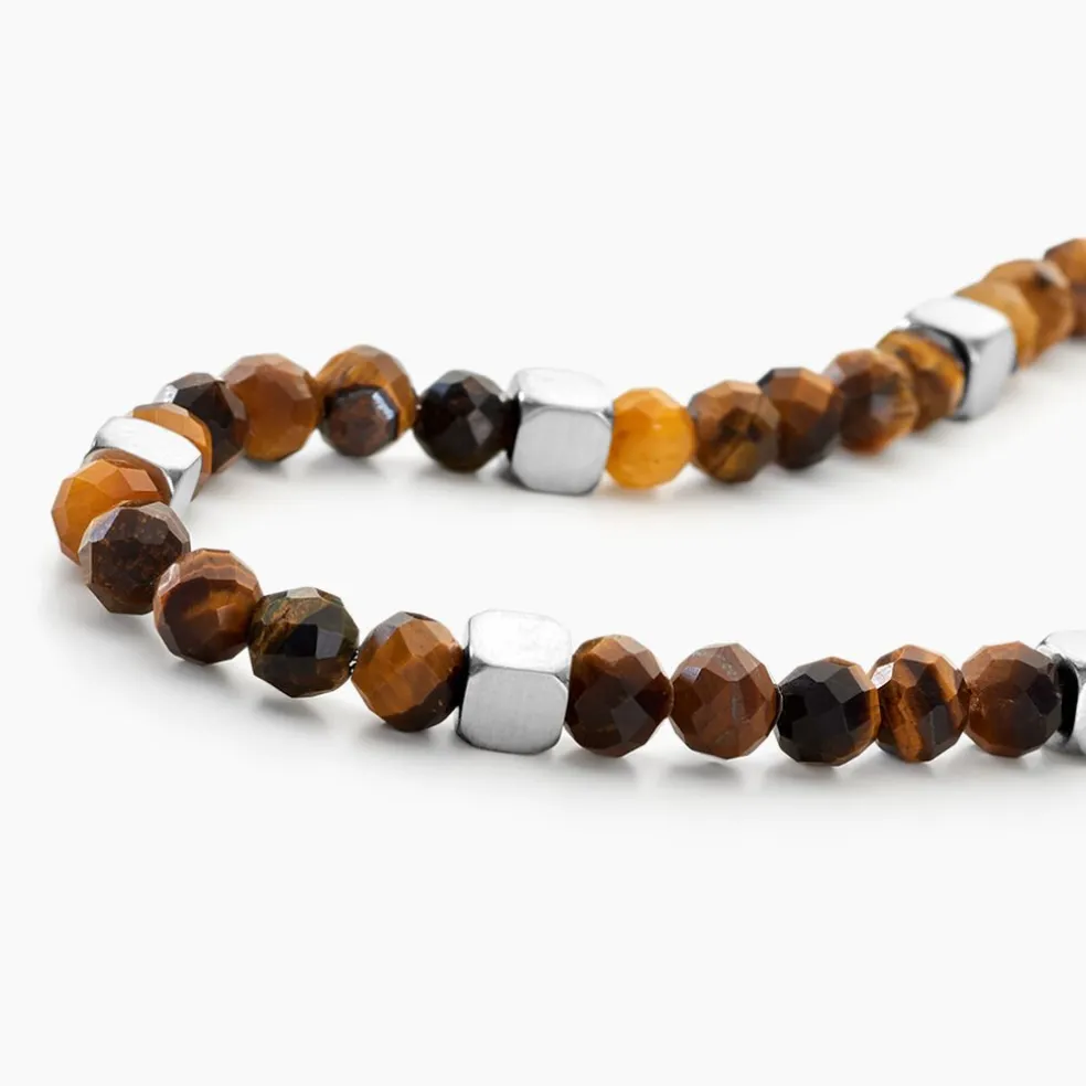 Bracelet Oleg Acier Blanc Oeil De Tigre