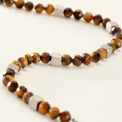 Bracelet Oleg Acier Blanc Oeil De Tigre