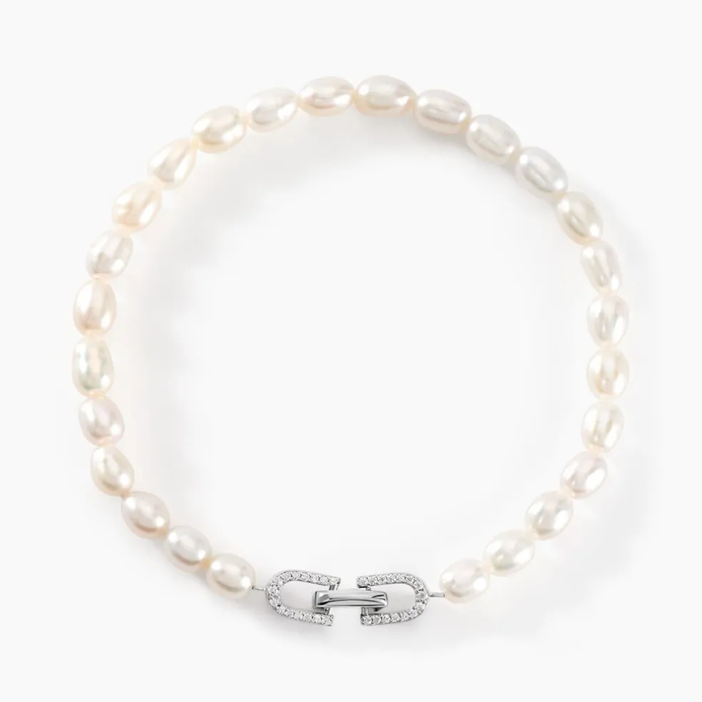 Bracelet Onassis Argent Blanc Perle De Culture Oxyde De Zirconium