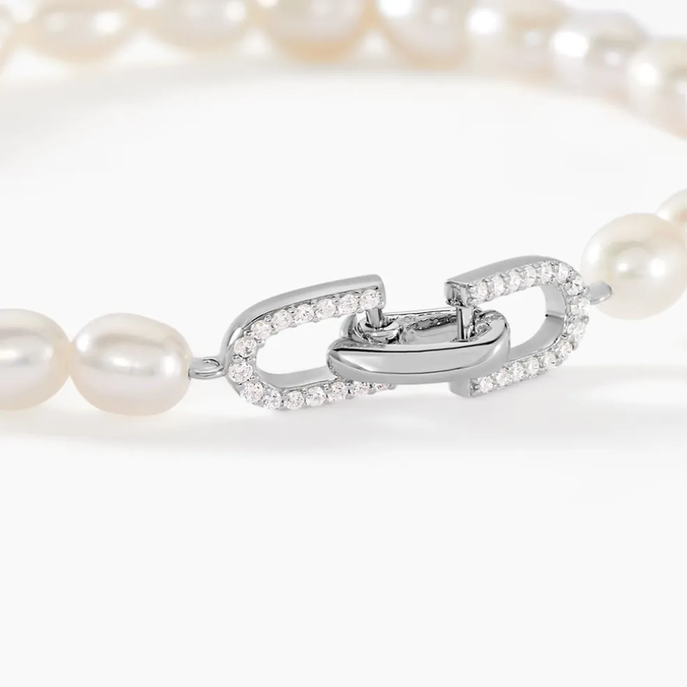 Bracelet Onassis Argent Blanc Perle De Culture Oxyde De Zirconium