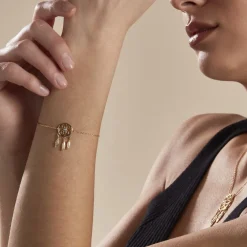 Bracelet Plaqué Or Jaune Attrape Rêves Turquoise Bleue