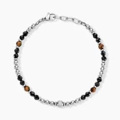 Bracelet Risor Acier Blanc Oeil De Tigre Agate