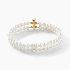 Bracelet Silene 2 Rangs Or Jaune Perle De Culture