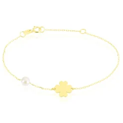 Bracelet Trefle Or Jaune Perle De Culture