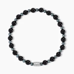 Bracelet Younes Acier Argenté Agate Hématite