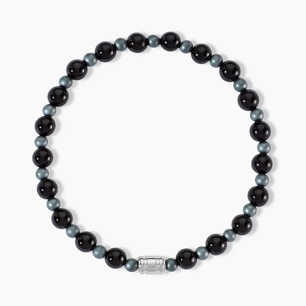 Bracelet Younes Acier Argenté Agate Hématite