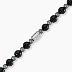 Bracelet Younes Acier Argenté Agate Hématite