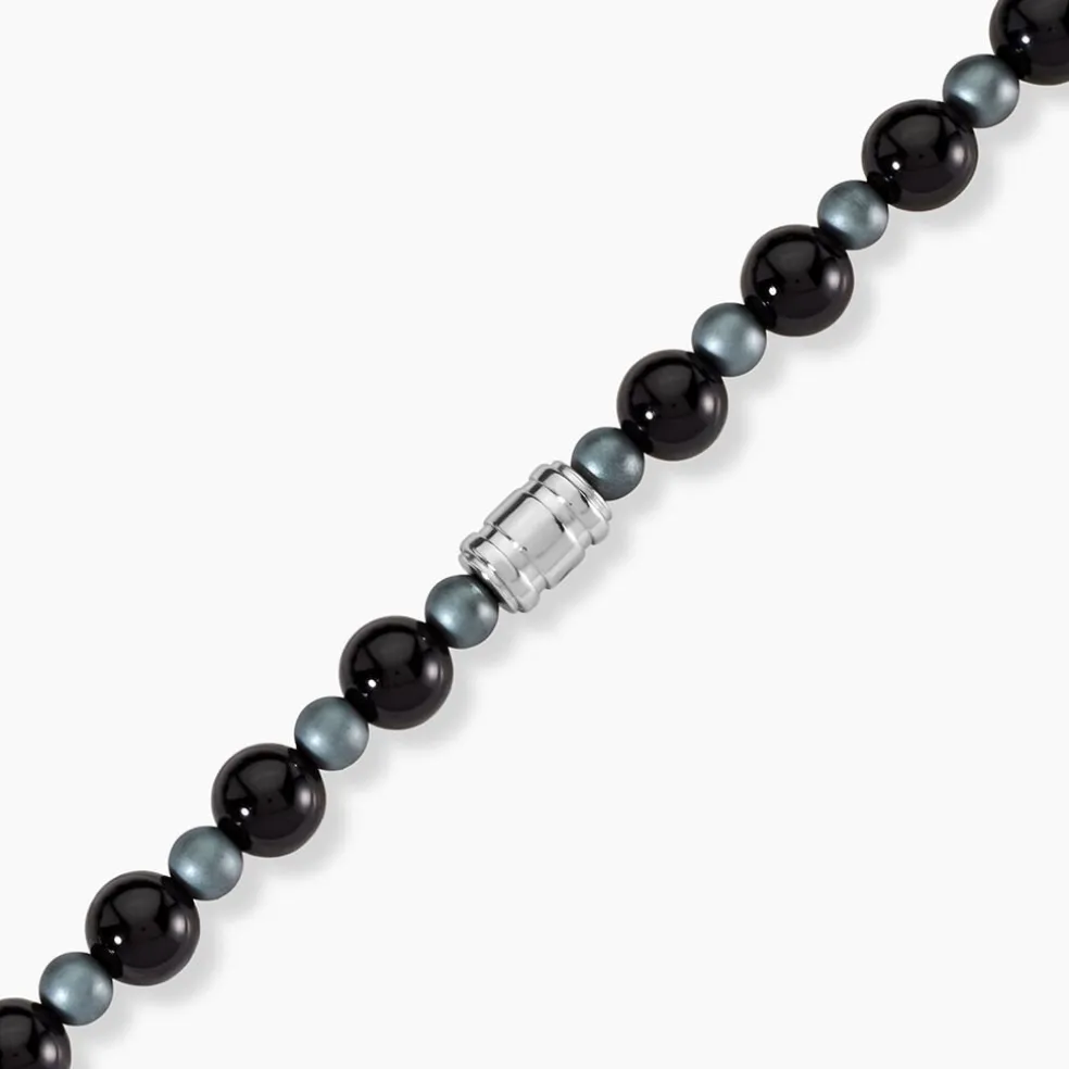 Bracelet Younes Acier Argenté Agate Hématite