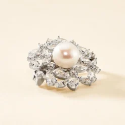 Broche Kaki Argent Blanc Perle De Culture