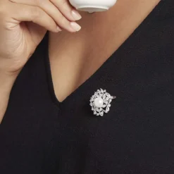 Broche Kaki Argent Blanc Perle De Culture