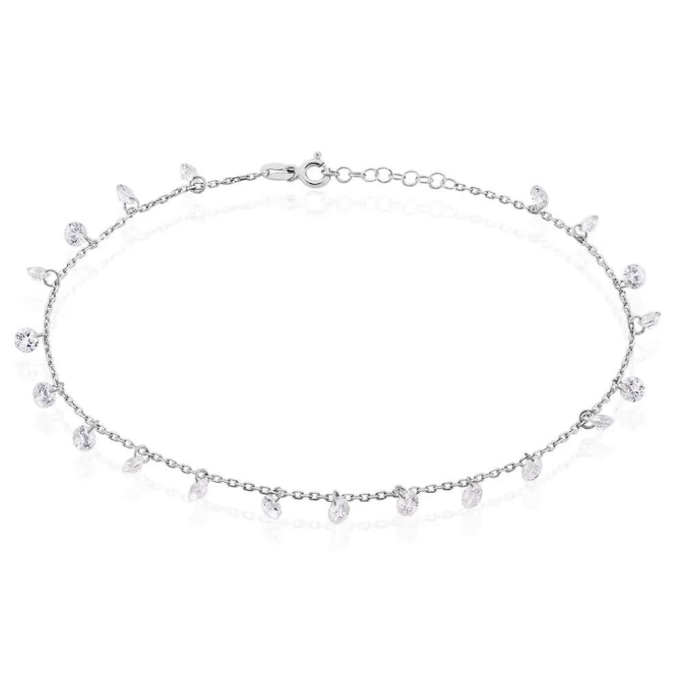 Chaîne De Cheville Carolaine Argent Blanc Oxyde De Zirconium