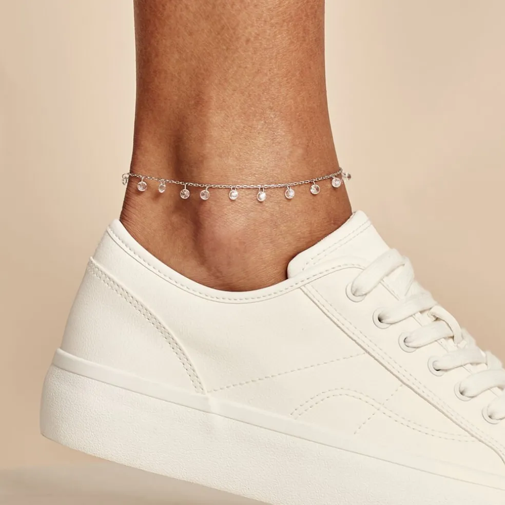 Chaîne De Cheville Carolaine Argent Blanc Oxyde De Zirconium