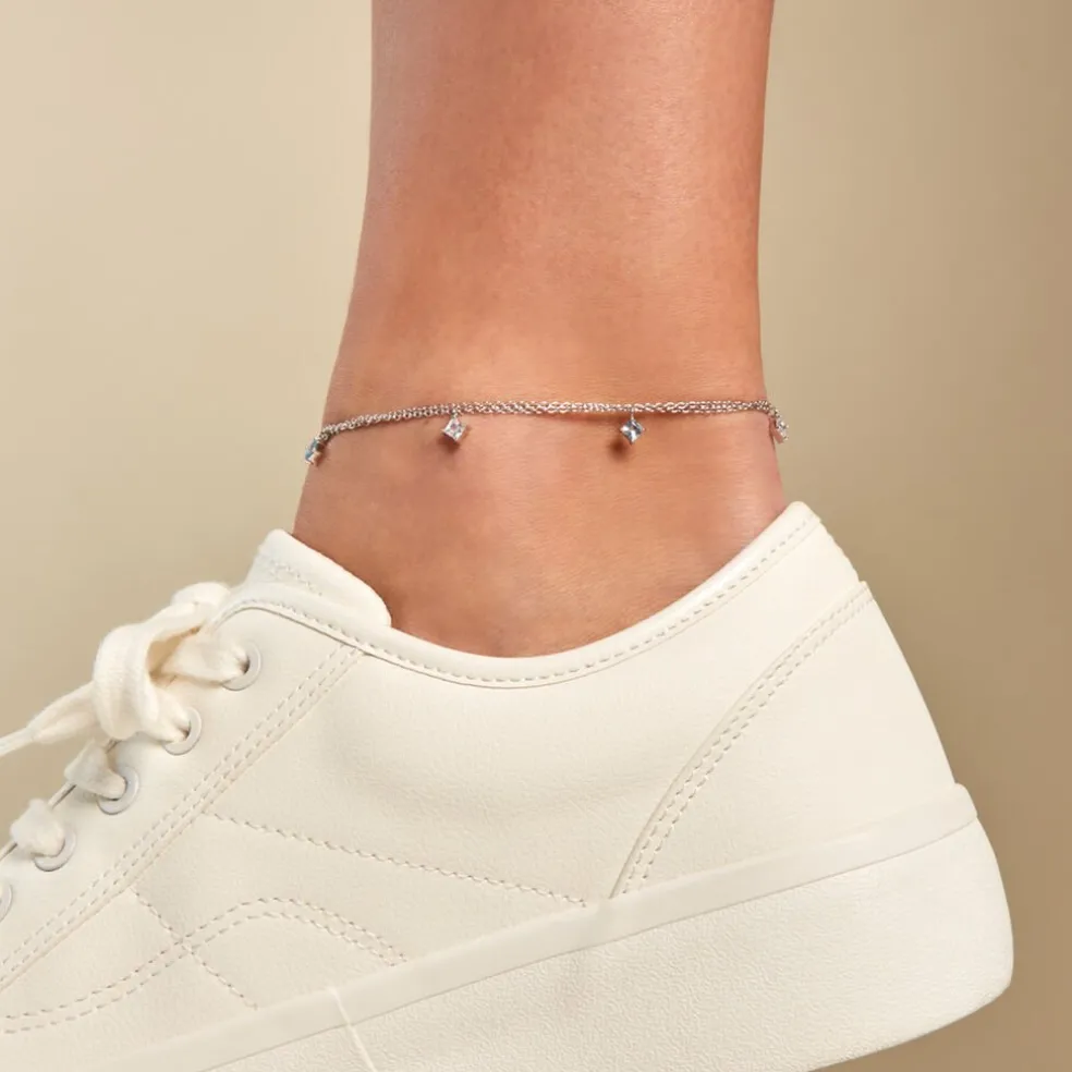 Chaîne De Cheville Heidi Argent Blanc Oxyde De Zirconium