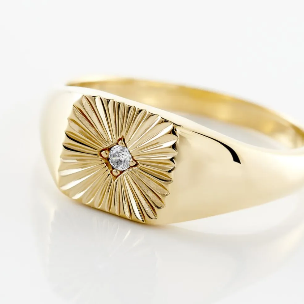 Chevaliere Plaqué Or Erditse Oxyde De Zirconium