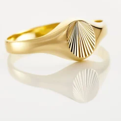 Chevaliere Solarium Or Jaune Ovale Soleil