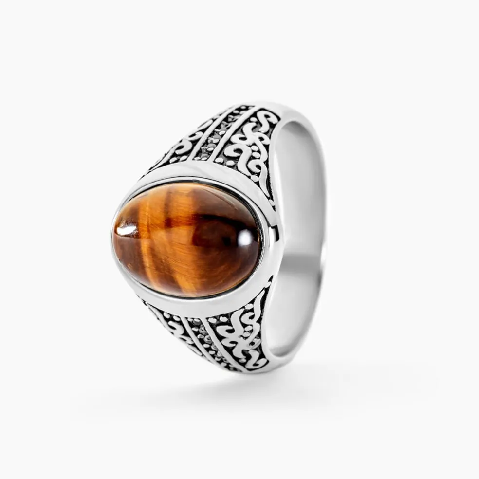 Chevalière Acier Vieilli Keegan 艙il De Tigre