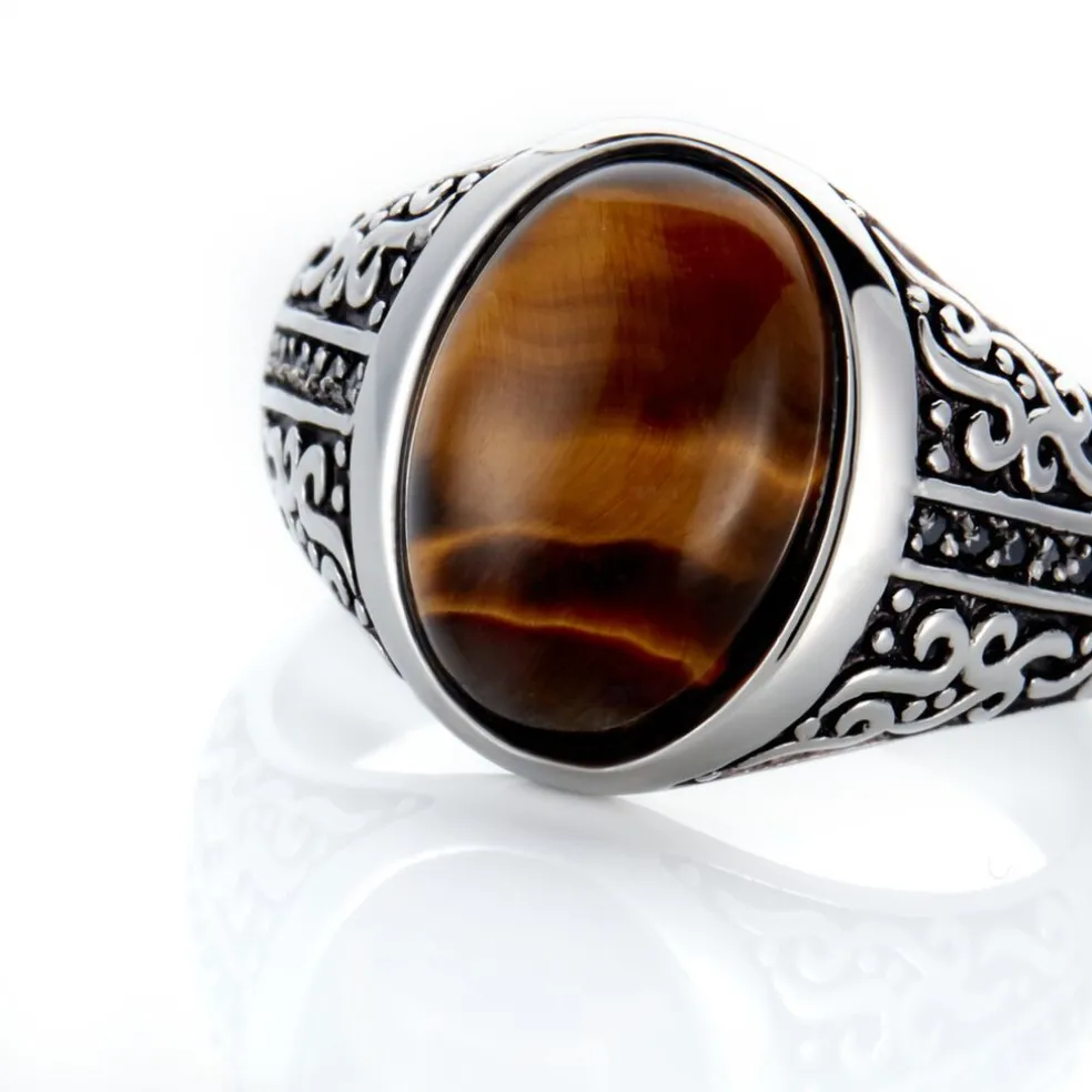 Chevalière Acier Vieilli Keegan 艙il De Tigre