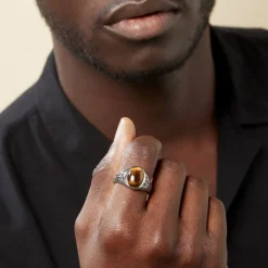 Chevalière Acier Vieilli Keegan 艙il De Tigre