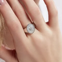 Chevalière Aracely Argent Blanc Nacre Oxyde De Zirconium