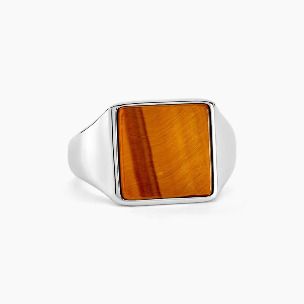 Chevalière Argent Blanc Atilio Oeil De Tigre