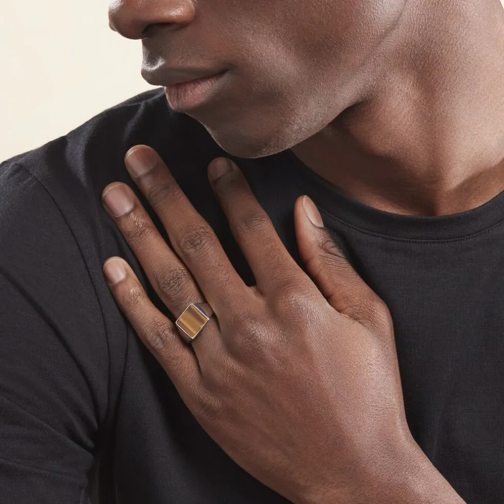 Chevalière Argent Blanc Atilio Oeil De Tigre