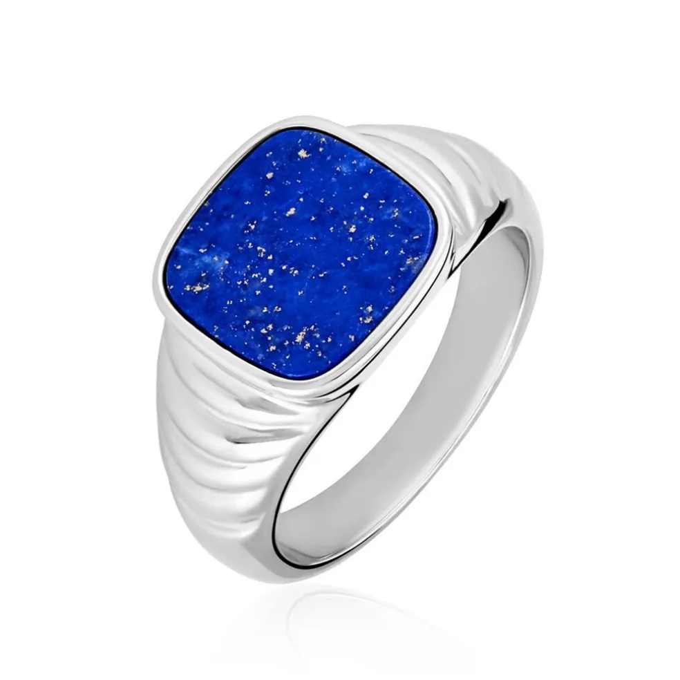 Chevalière Argent Blanc Calisto Lapis Lazuli