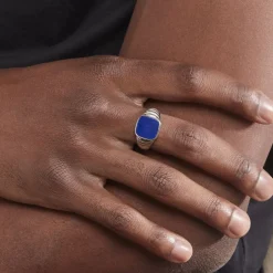 Chevalière Argent Blanc Calisto Lapis Lazuli