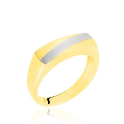 Chevalière Benton Rectangulaire Ligne Or Bicolore