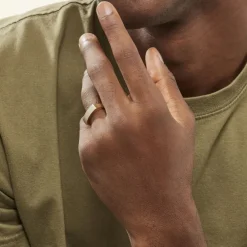 Chevalière Benton Rectangulaire Ligne Or Bicolore