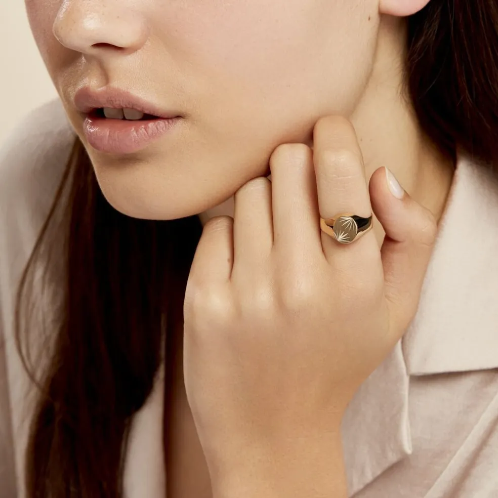 Chevalière Gerrard Ovale Diamantee Soleil Or Jaune