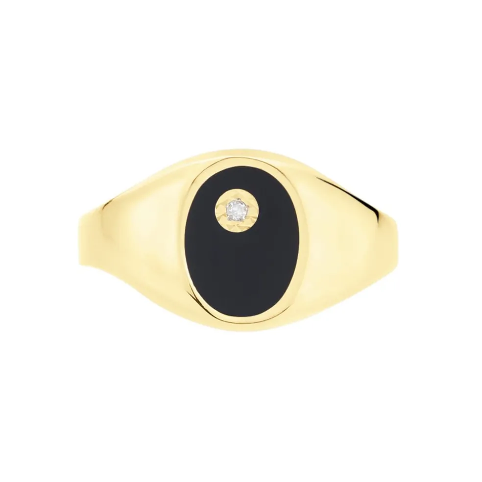 Chevalière Giles Or Jaune Onyx Diamant