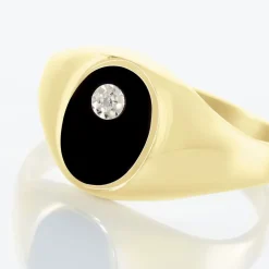 Chevalière Giles Or Jaune Onyx Diamant