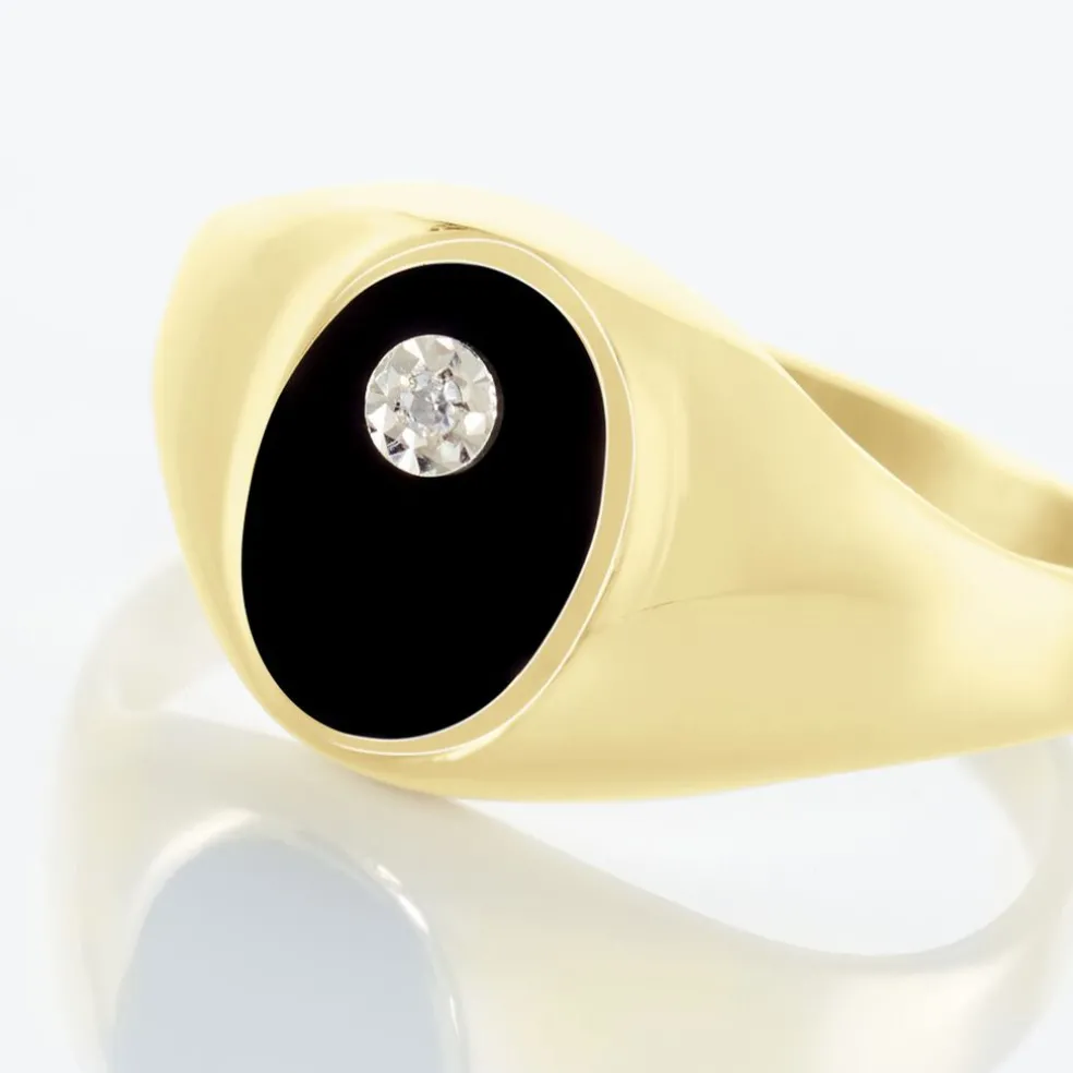 Chevalière Giles Or Jaune Onyx Diamant