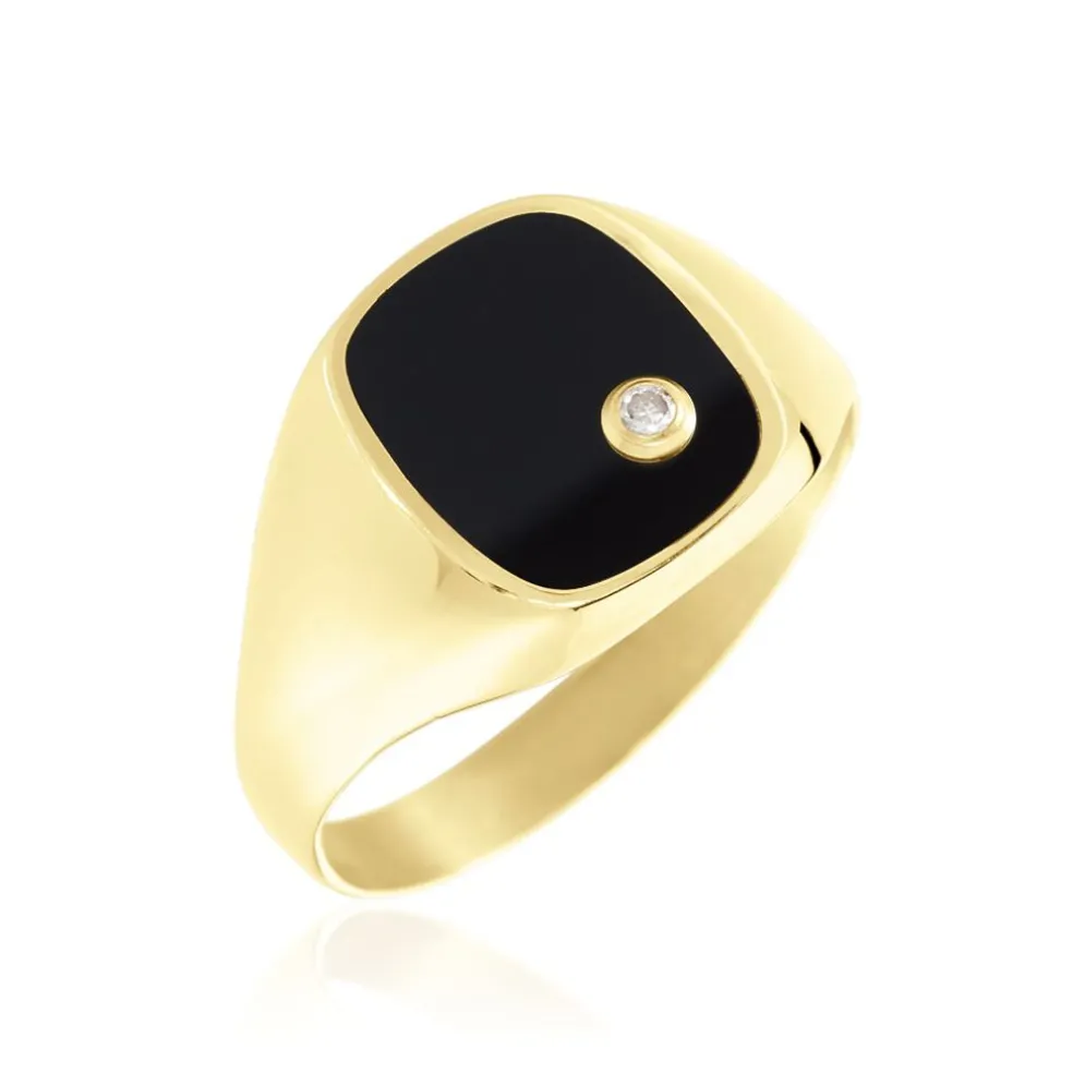 Chevalière Glynn Or Jaune Onyx Diamant