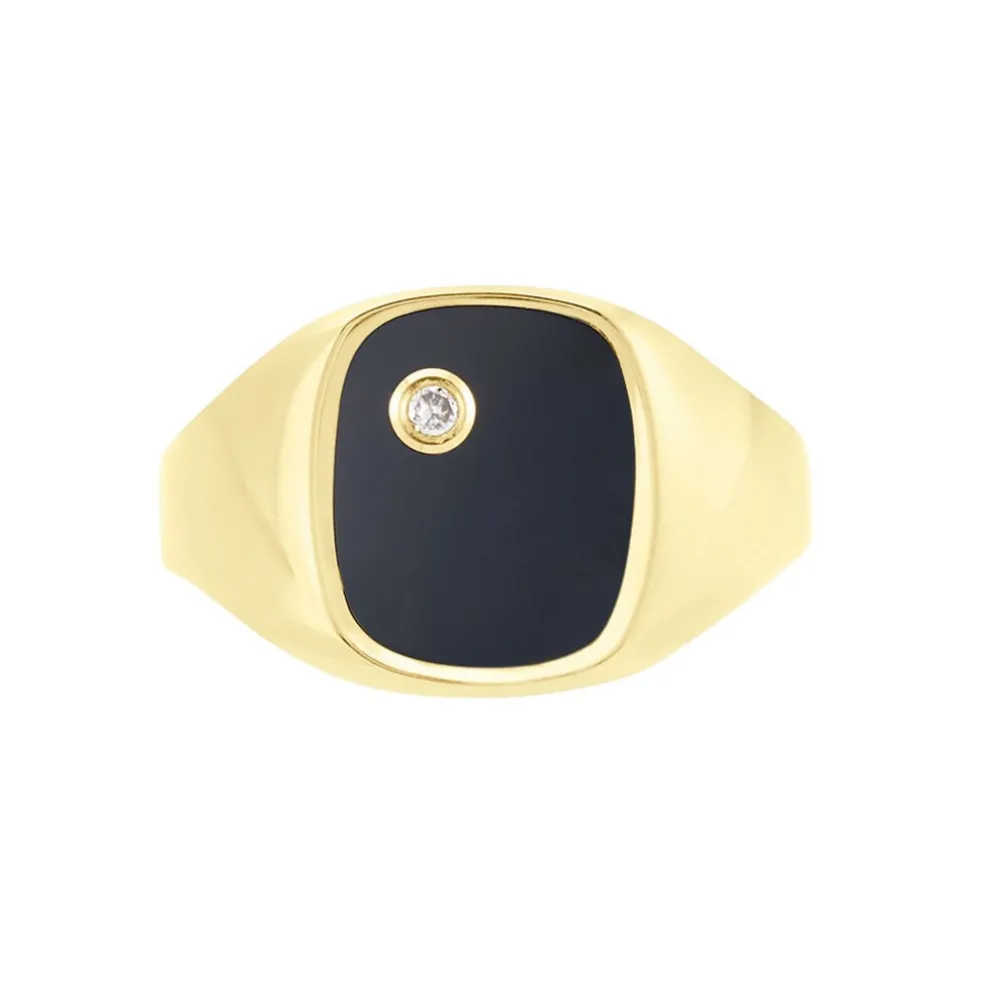 Chevalière Glynn Or Jaune Onyx Diamant