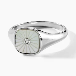 Chevalière Goddess Argent Blanc Nacre Oxyde De Zirconium