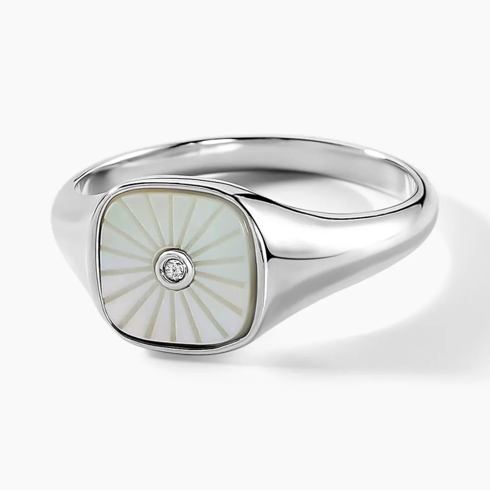 Chevalière Goddess Argent Blanc Nacre Oxyde De Zirconium