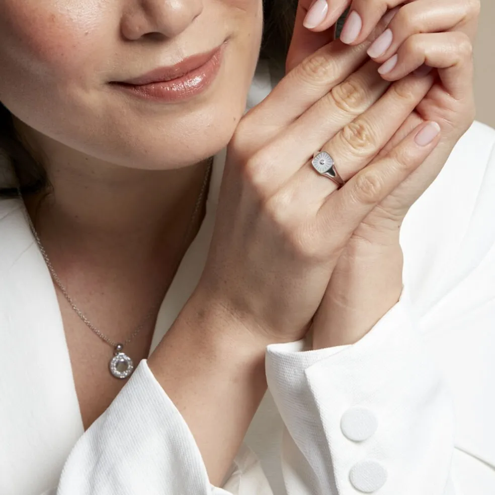 Chevalière Goddess Argent Blanc Nacre Oxyde De Zirconium