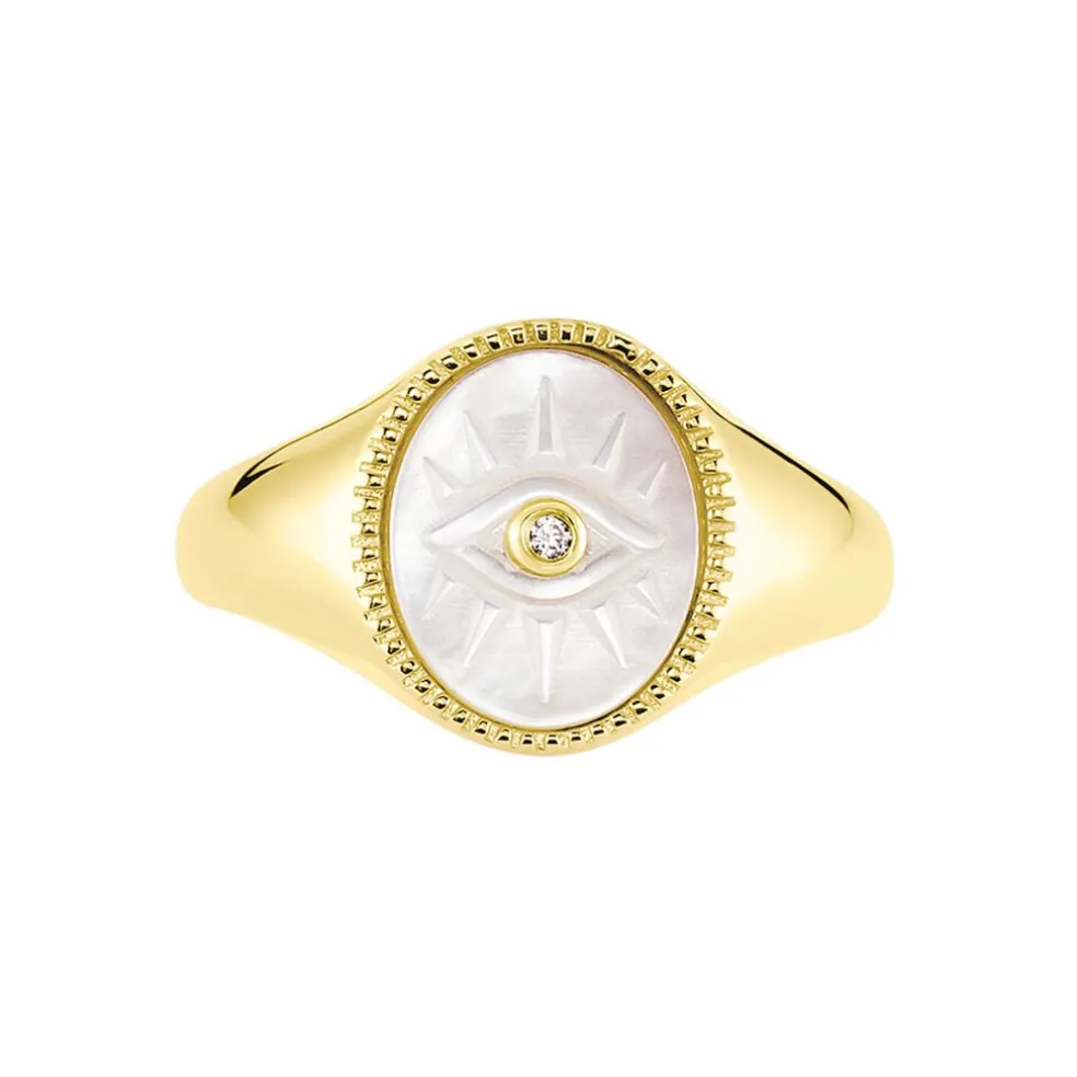 Chevalière Goddess Argent Doré Nacre Oxyde De Zirconium