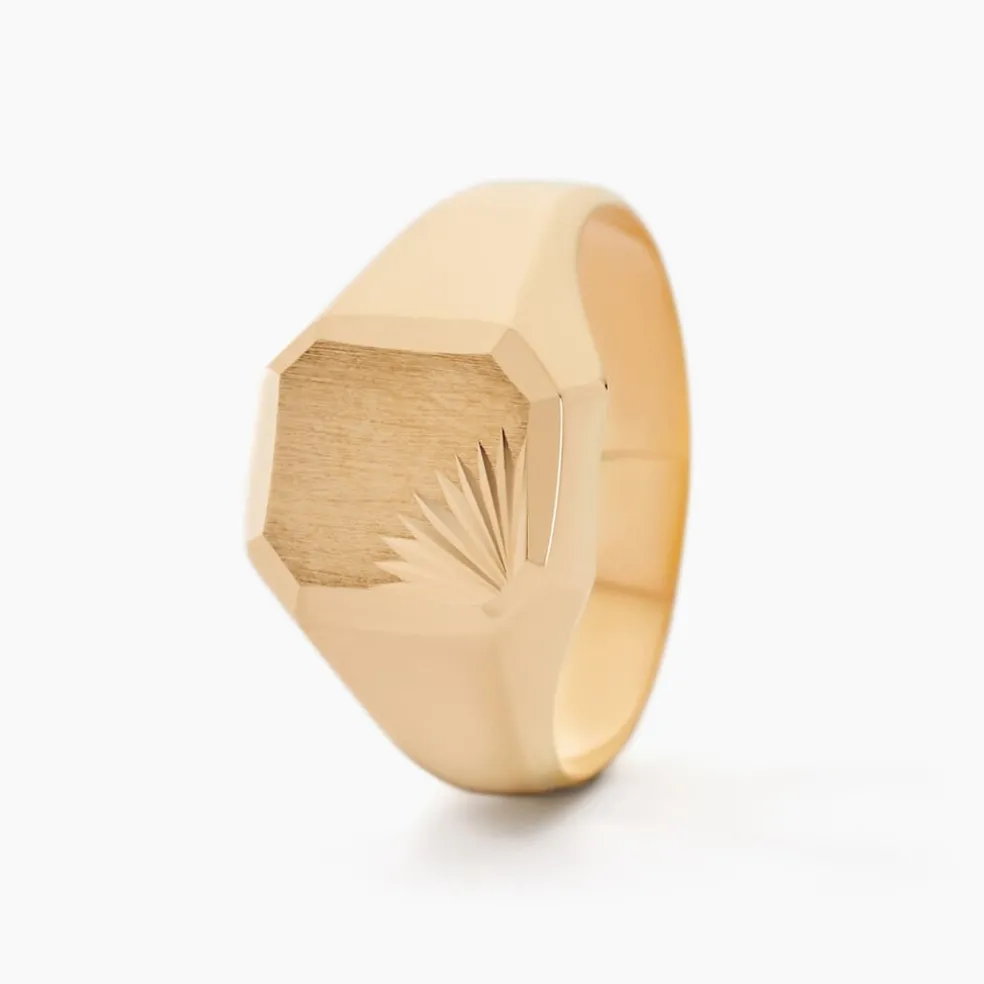 Chevalière Gregg Carree Diamantee Soleil Or Jaune